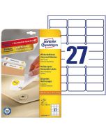 Photo Étiquettes amovibles blanches 63,5 x 29,6 mm AVERY L4737REV-10