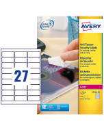 Photo Étiquettes adhésives de sécurité en film plastifié - Blanc - 63,5 x 29,6 mm AVERY L6114-20