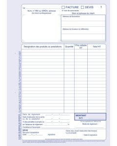 Facturier Auto-Entrepreneur Carnet autocopiant Dupli ELVE modèle