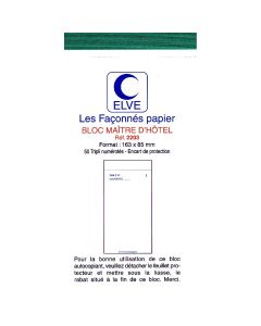 Bloc MAITRE D'HOTEL Autocopiant Tripli - 165 x 85 mm Restaurant ELVE 2203