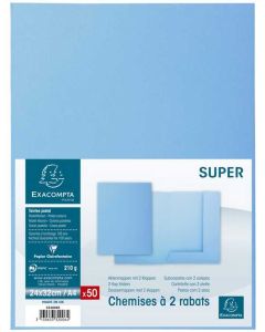 Lot de 50 Chemises à 2 rabats SUPER 210 - Bleu clair EXACOMPTA