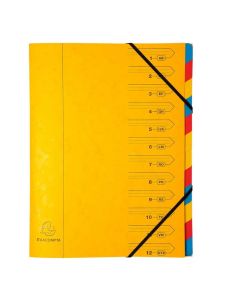 54129E EXACOMPTA : Trieur avec élastiques - 12 compartiments - Jaune