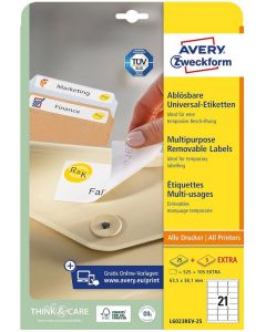 Étiquettes amovibles - Blanc - 63,5 x 38,1 mm AVERY Ecologique Lot de 630