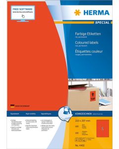 4402 HERMA : Étiquettes adhésives - Multi-usages - 210 x 297 mm - Rouge