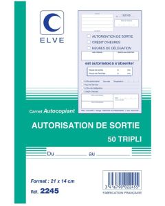 Photo Carnet d'autorisation de sortie autocopiant Tripli - 210 x 140 mm ELVE