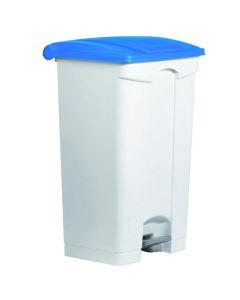 Photo Poubelle à roulettes avec couvercle - 90 litres - Blanc/Bleu : HELIT H2402334