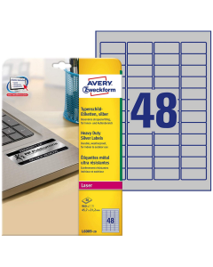 Photo Étiquettes adhésives de signalisation - Argent - 45,7 x 21,2 mm AVERY L6009-20