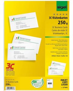 Photo SIGEL LP802 : Lot de 800 cartes de visite 3C extra blanches - 250 g