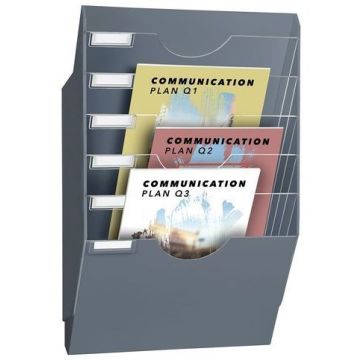 Présentoir mural - A4 Paysage - 6 compartiments - Gris : CEP Réception Visuel