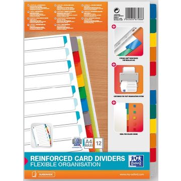 Jeu de 12 Intercalaires A4 maxi en carte teintée - Assortiment : OXFORD Visuel