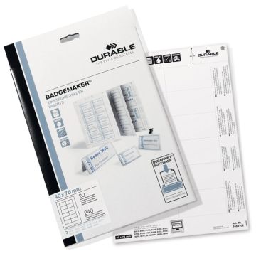 Bristols PC pour Badges - 75 x 40 mm : DURABLE Lot de 240 Visuel