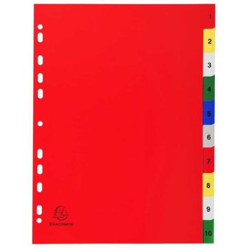 Jeu de 10 Intercalaires numériques en PP - Assortiment - 1 à 10 - 225 x 297 mm EXACOMPTA Visuel