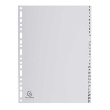 Jeu de 31 Intercalaires numériques en PP gris - 1 à 31- 225 x 297 mm EXACOMPTA