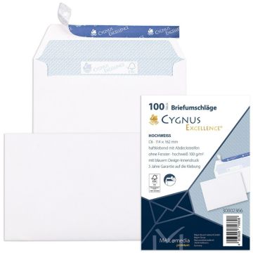 Enveloppes autocollantes sans fenêtre - 114 x 162 mm : MAIL MEDIA Cygnus Excellence Lot de 100 Visuel