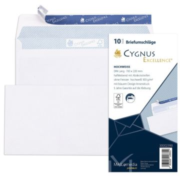 Enveloppes autocollantes sans fenêtre - 110 x 220 mm : MAIL MEDIA Cygnus Excellence Lot de 10 Visuel