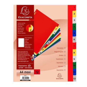 EXACOMPTA : Jeu de 12 intercalaires numériques en polypropylène 1 à 12 Classement PG