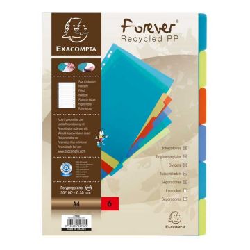 Jeu de 6 Intercalaires A4 en PP recyclé rigide - Assortiment EXACOMPTA