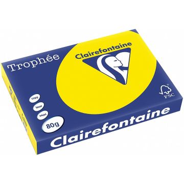 Ramette de papier de 500 feuilles A3 - Jaune fluo : CLAIREFONTAINE Trophée Visuel