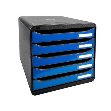 3097279D EXACOMPTA : Module de rangement 5 tiroirs - Big Box Plus - Noir/Bleu glacé glossy