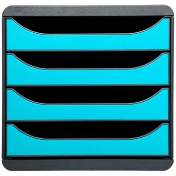 310782D EXACOMPTA Caisson à 4 tiroirs - Big Box - Gris Noir/Bleu turquoise