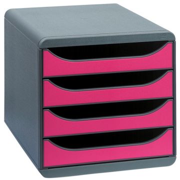 310784D EXACOMPTA Caisson à 4 tiroirs - Big Box - Gris Noir/framboise