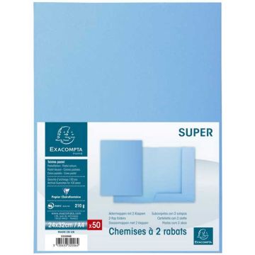 Lot de 50 Chemises à 2 rabats SUPER 210 - Bleu clair EXACOMPTA