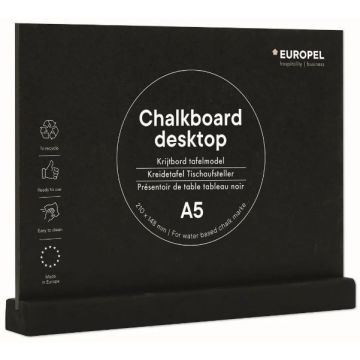 Présentoir de Table - A5/Paysage - Ardoise avec socle en bois Noir : EUROPEL image