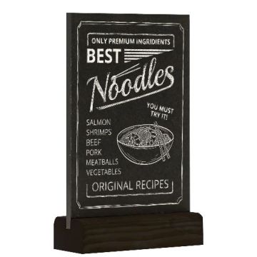 Présentoir de Table - A6/Portrait - Ardoise avec socle en bois Noir : EUROPEL exemple