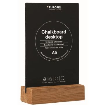Présentoir de Table - A5 - Ardoise avec socle en chêne : EUROPEL image