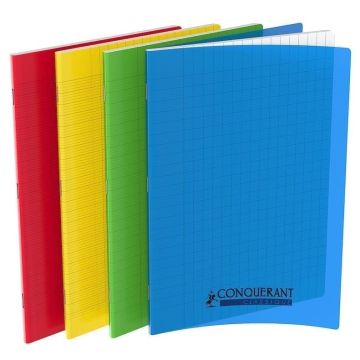 Cahier 96 pages Grands carreaux - 210 x 297 mm - Polypro Assortiment CONQUERANT