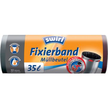Photo Lot de 10 sacs poubelle avec bande de fixation - 35 litres - Noir SWIRL - 4006508174188