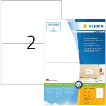 Étiquettes adhésives - 199,6 x 143,5 mm - Blanc : HERMA Premium Lot de 200 Visuel