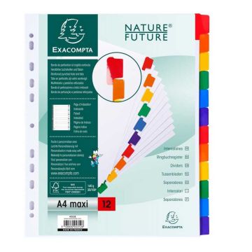 EXACOMPTA : Jeu de 12 intercalaires carte blanche et onglets couleurs plastifiés 4312E