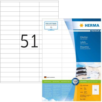 Étiquettes adhésives - 70 x 16,9 mm - Blanc : HERMA Premium Lot de 5100 Image