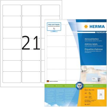 Étiquettes adhésives - 63,5 x 38,1 mm - Blanc : HERMA Premium Lot de 2100 Visuel