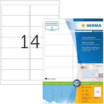 Étiquettes adhésives - 99,1 x 38,1 mm - Blanc : HERMA Premium Lot de 1400 Image