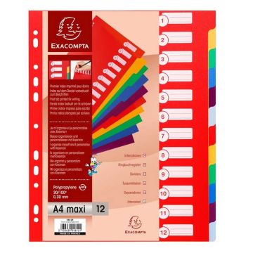 Jeu de 12 Intercalaires en PP opaque - 245 x 297 mm EXACOMPTA