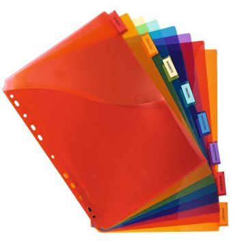 EXACOMPTA : Jeu de 8 intercalaires translucides polypropylène avec poche et porte-étiquette 4854E