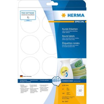 HERMA 5067 : Étiquettes adhésives blanches - Multi-usages - Diamètre 60,0 mm