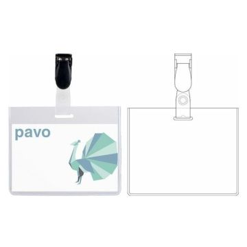 Photo lot de 25 Badges avec clip en plastique - 90 x 60 mm : PAVO