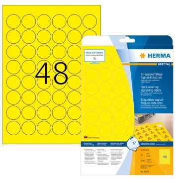 Étiquettes adhésives de signalisation - Jaune - diamètre 30 mm HERMA 8034 Signal