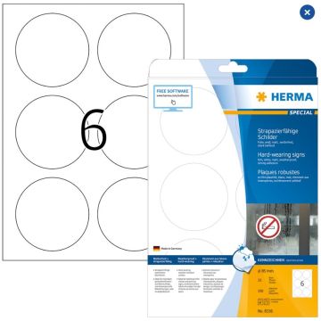 Étiquettes adhésives plastifiées rondes - 85 mm - Très résistantes HERMA 8336 
