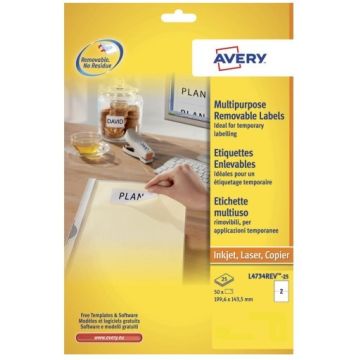 Étiquettes amovibles - Blanc - 199,6 x 143,5 mm AVERY Ecologique Lot de 60