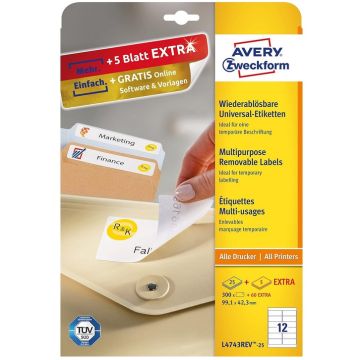 Étiquettes amovibles - Blanc - 99,1 x 42,3 mm AVERY Ecologique Lot de 360