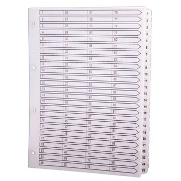 Jeu de 100 Intercalaires numériques en carte blanche - 1 à 100 - 298 x 210 mm EXACOMPTA Image