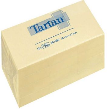 Bloc-Notes repositionnables - Jaune - 38 x 51 mm : TARTAN Lot de 12