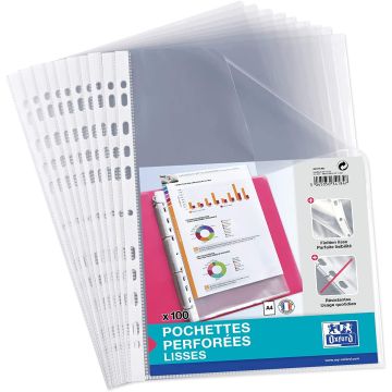 Lot de 100 Pochettes perforées en PP 0,06 mm - 230 x 307 mm : OXFORD Visuel