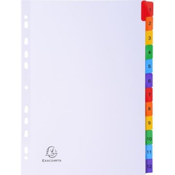 Photo Jeu de 12 Intercalaires numériques avec touches couleurs - 1 à 12 - 225 x 297 mm EXACOMPTA Image