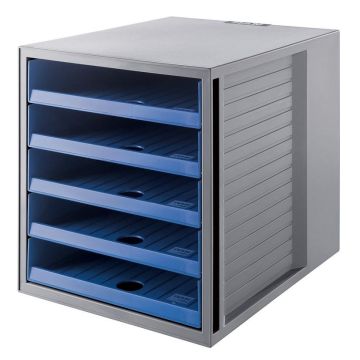 Photo Module de classement - 5 tiroirs ouverts - Gris / Bleu : HAN KARMA 14018-16
