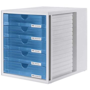 Photo Module de classement - 5 tiroirs - Gris / Bleu translucide HAN 1450-64